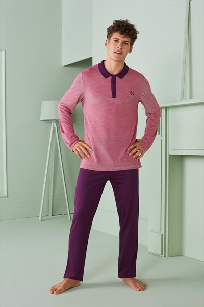 Doreanse Erkek Polyester Uzun Kollu Düğmeli Pijama Takımı 4570